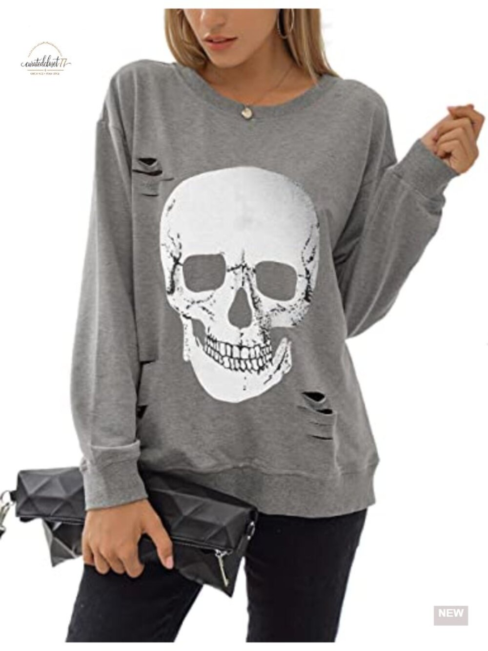 Halloween Skull Graphic Sweatshirt Long Sleeve Crew Neck Pullover Fall Sweater